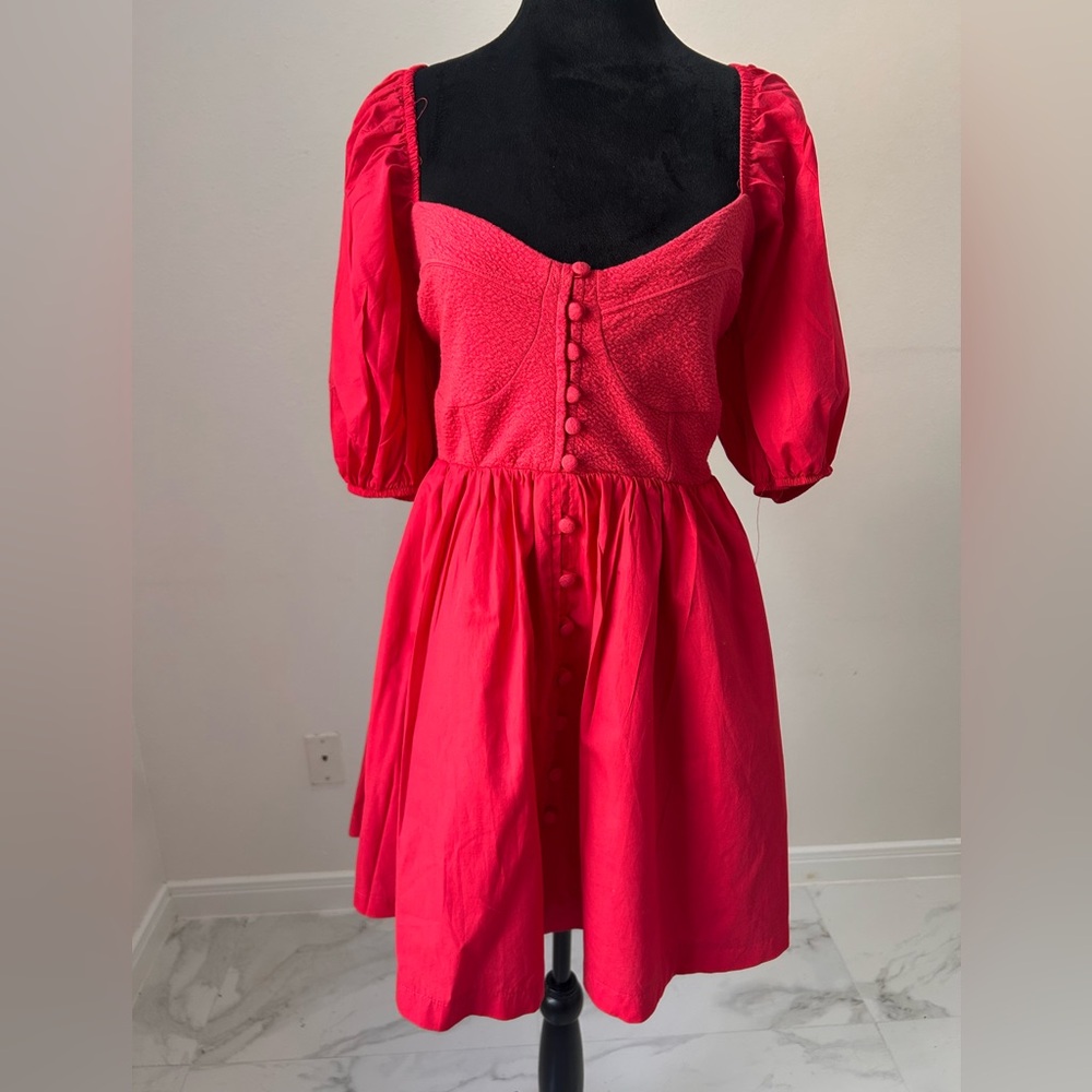 Maeve by Anthropologie Red Mini Dress with Puff Sleeves, Size M, EUC - Picture 3 of 10